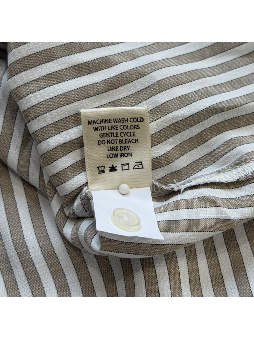 Max Studio London Women Size L Tunic Top Roll-Tab Sleeve Beige Striped Shirt NEW - Picture 8 of 8